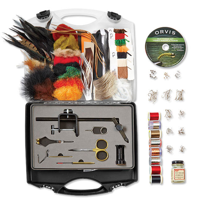HARELINE FLY TYING MATERIAL KIT WITH ECONOMY TOOLS AND VISE