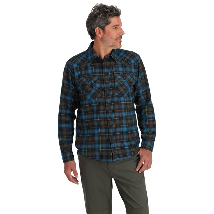 Simms Santee Flannel LS Shirt Black / Bright Blue Window Pane Ombre Image 02