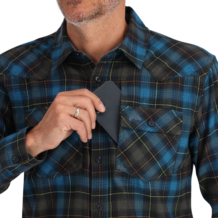 Simms Santee Flannel LS Shirt Black / Bright Blue Window Pane Ombre Image 04