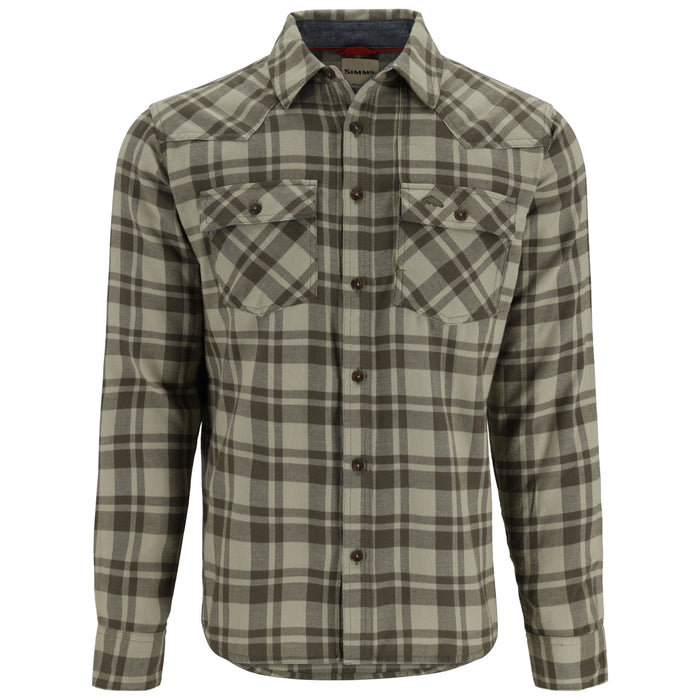 Simms Santee Flannel LS Shirt Pale Pine Shadow Box Plaid Image 01