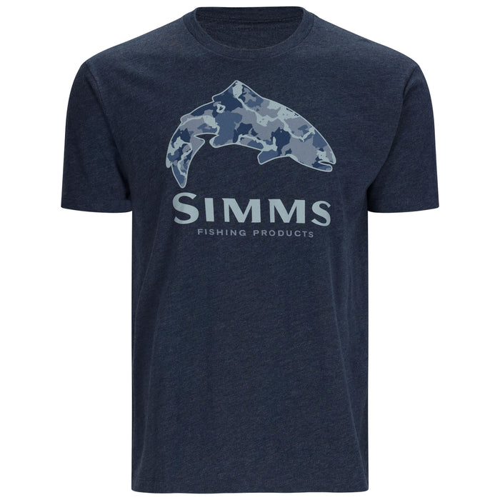 Simms Trout Regiment Camo Fill T-Shirt Navy Heather Image 01