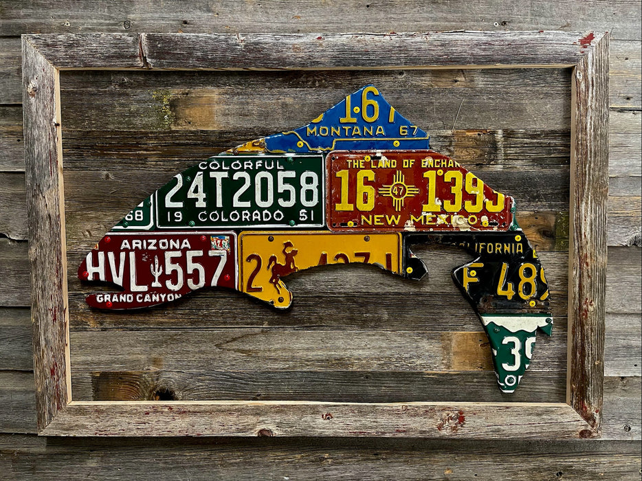 Antique Mixed Western State Trout License Plate Art