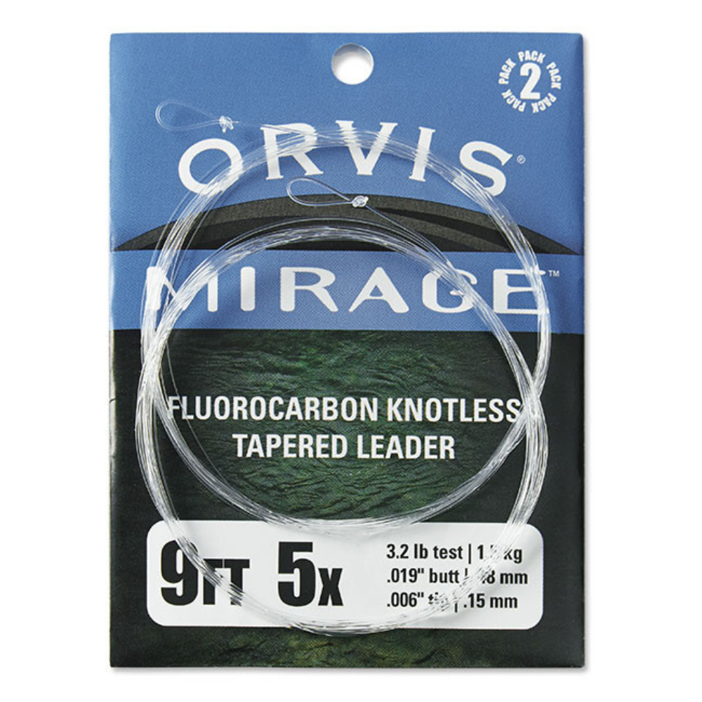 ORVIS MIRAGE FLY FISHING KNOTLESS TROUT LEADERS 2 PK, 9 FT